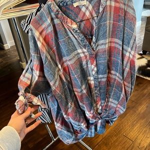 Plaid denim blouse